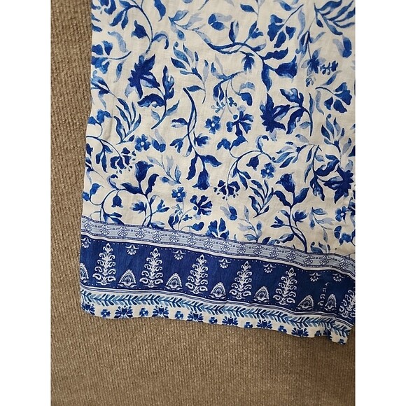 Joie Wide Leg 100% Linen Cropped Pants Womens XL White Blue Floral Pull On NWOT - Picture 3 of 8